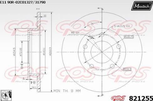 Maxtech 821255.0080 - Тормозной диск autosila-amz.com