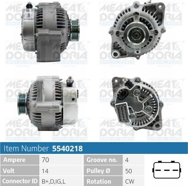 Meat & Doria 5540218 - Генератор 14V 70A Suzuki Baleno (EG), Vitara (ET) autosila-amz.com