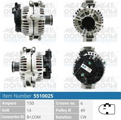 Meat & Doria 5510025 - Генератор 14V 150A BMW 1 (E81), 3 (E46), X1 (E84), X3 (E83) autosila-amz.com