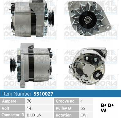 Meat & Doria 5510027 - Генератор 14V 70A Opel Vectra A (J89), Astra F (T92) -98 autosila-amz.com