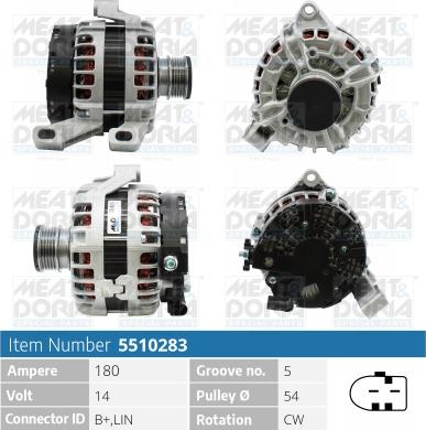 Meat & Doria 5510283 - Генератор 14V 180A Volvo V60 I, S80 II, XC70 II, XC90 I autosila-amz.com