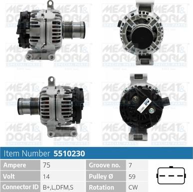 Meat & Doria 5510230 - Генератор 14V 75A Ford Transit (FD) 2.4 D autosila-amz.com