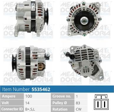 Meat & Doria 5535462 - Генератор 14V 100A Nissan Almera II 2.2 dCi autosila-amz.com