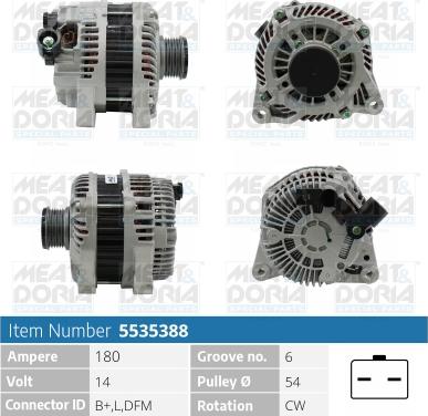 Meat & Doria 5535388 - Генератор 14V 180A Fiat Scudo (270), Citroen Berlingo (M) autosila-amz.com