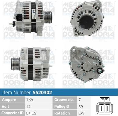 Meat & Doria 5520302 - Генератор 14V 135A Renault Master II, Opel Movano (X70) autosila-amz.com