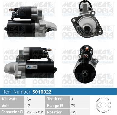 Meat & Doria 5010022 - Стартер 12V 1,4KW BMW 3 (E30, E46), X3 (E83), 5 (E34), X5 (E53) autosila-amz.com