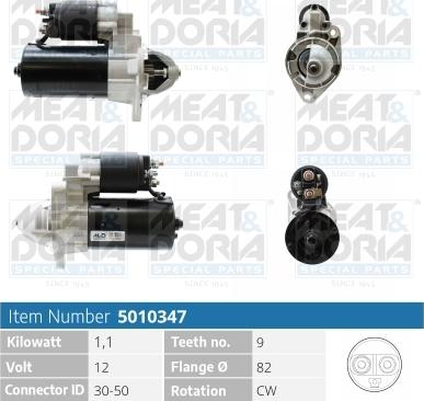 Meat & Doria 5010347 - Стартер 12V 1,1KW Chevrolet Captiva (C100), Opel Astra G (T98) 2.0 autosila-amz.com