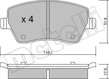 Metelli 22-0485-0 - Тормозные колодки, дисковые, комплект autosila-amz.com