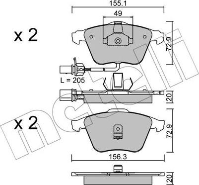 Metelli 22-0549-0 - Тормозные колодки, дисковые, комплект autosila-amz.com