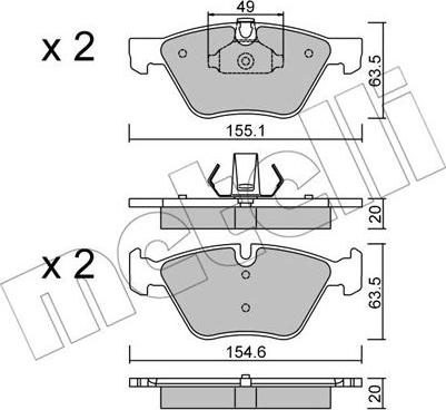 Metelli 22-0557-0 - Тормозные колодки, дисковые, комплект autosila-amz.com