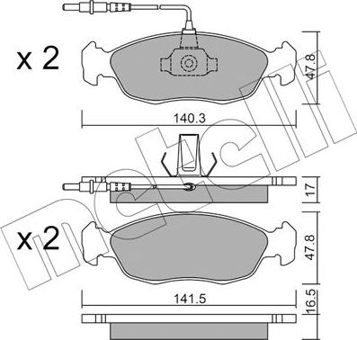 Metelli 22-0156-0 - Тормозные колодки, дисковые, комплект autosila-amz.com