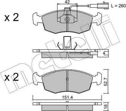 Metelli 22-0274-1 - Тормозные колодки, дисковые, комплект autosila-amz.com