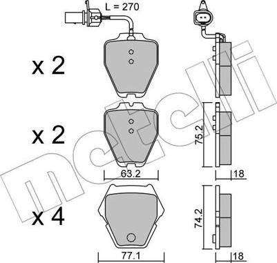 Metelli 22-0774-1 - Тормозные колодки, дисковые, комплект autosila-amz.com