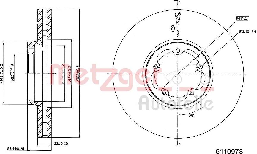 Metzger 6110978 - Тормозной диск autosila-amz.com