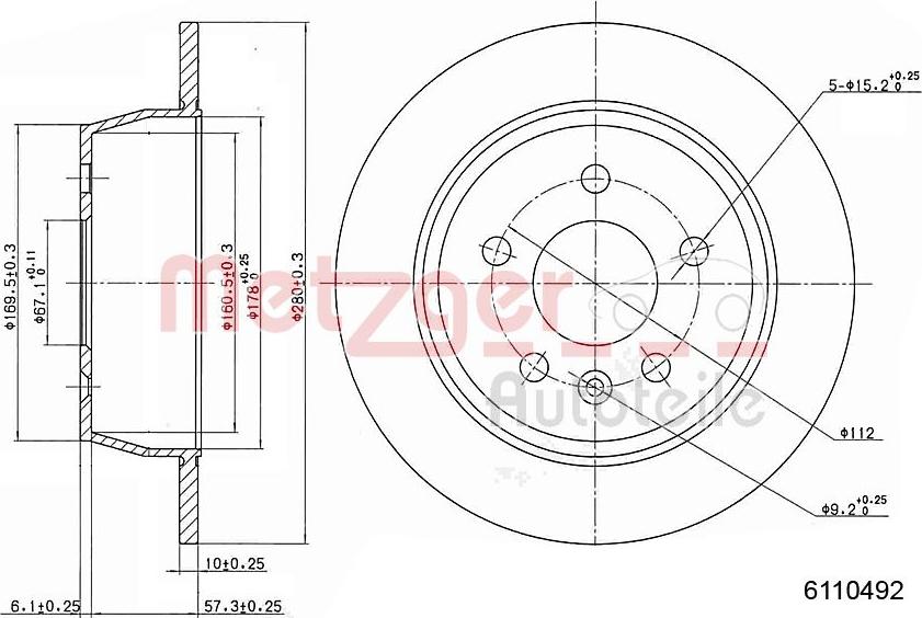 Metzger 6110492 - Тормозной диск autosila-amz.com