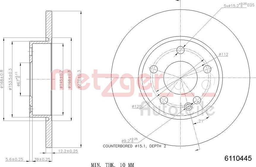 Metzger 6110445 - Тормозной диск autosila-amz.com
