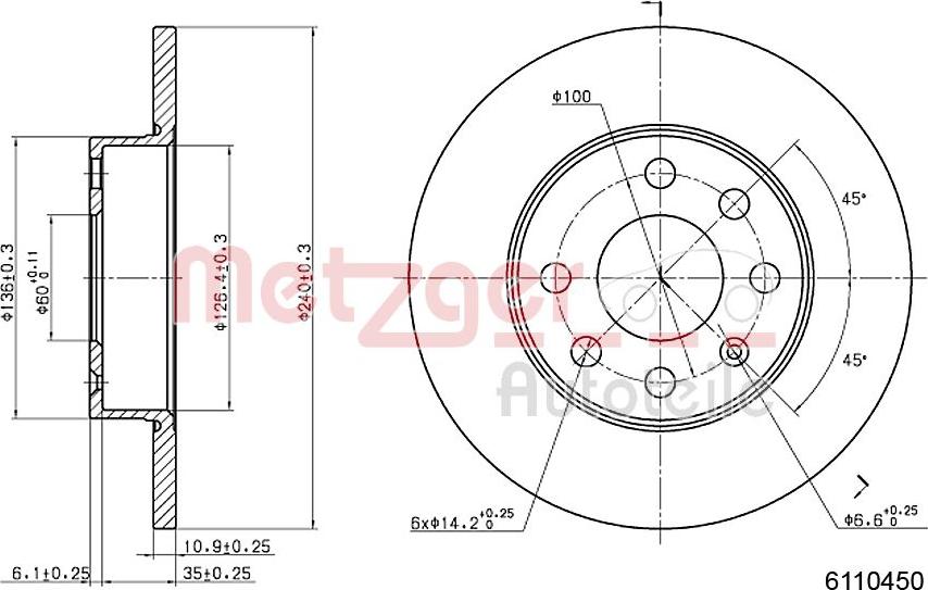 Metzger 6110450 - Тормозной диск autosila-amz.com