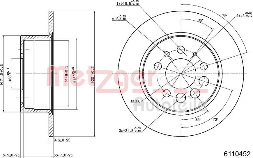 Metzger 6110452 - Тормозной диск autosila-amz.com