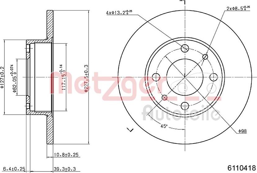 Metzger 6110418 - Тормозной диск autosila-amz.com