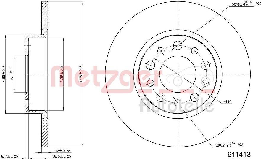 Metzger 6110413 - Тормозной диск autosila-amz.com