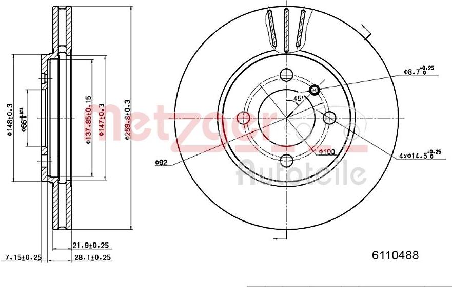 Metzger 6110488 - Тормозной диск autosila-amz.com