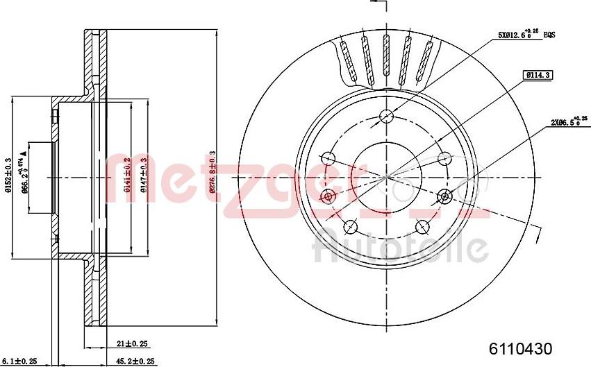 Metzger 6110430 - Тормозной диск autosila-amz.com