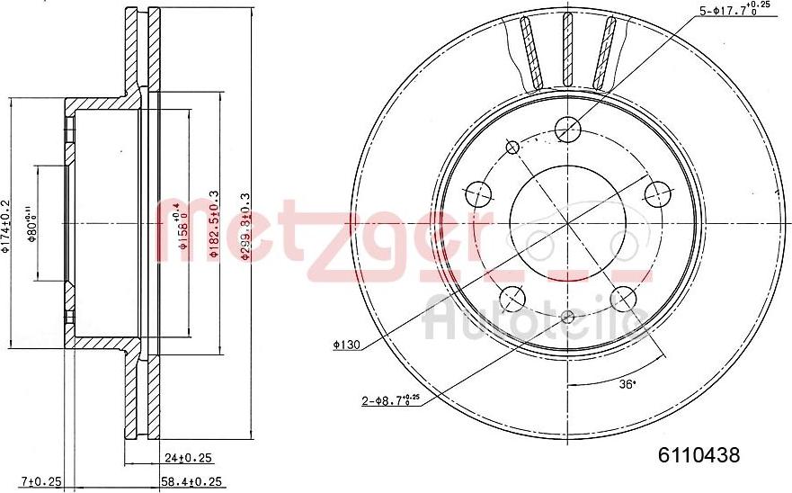 Metzger 6110438 - Тормозной диск autosila-amz.com