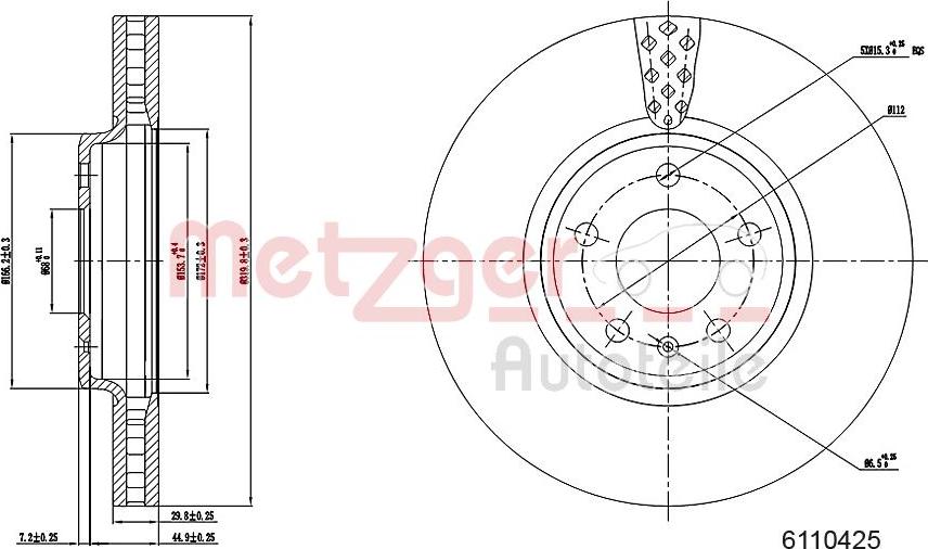 Metzger 6110425 - Тормозной диск autosila-amz.com