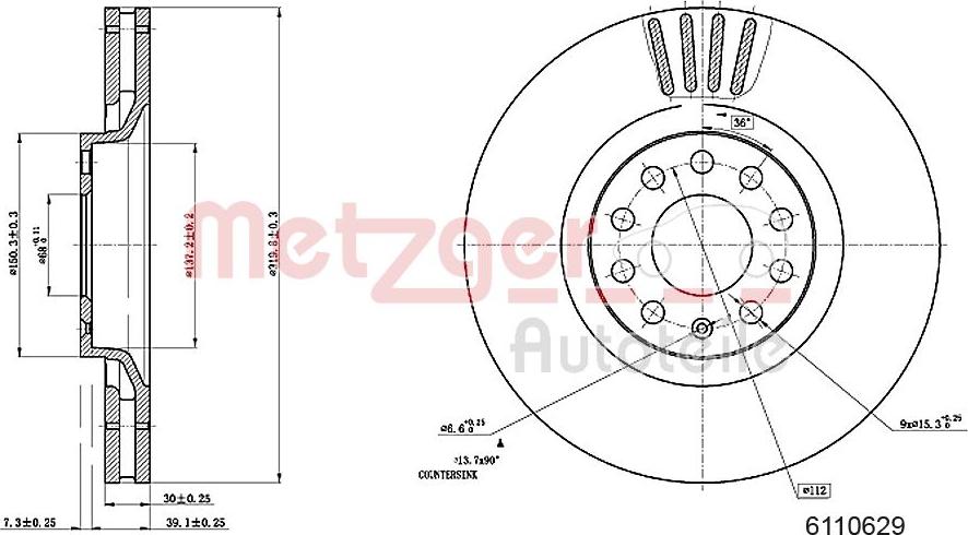 Metzger 6110629 - Тормозной диск autosila-amz.com