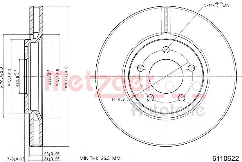 Metzger 6110622 - Тормозной диск autosila-amz.com