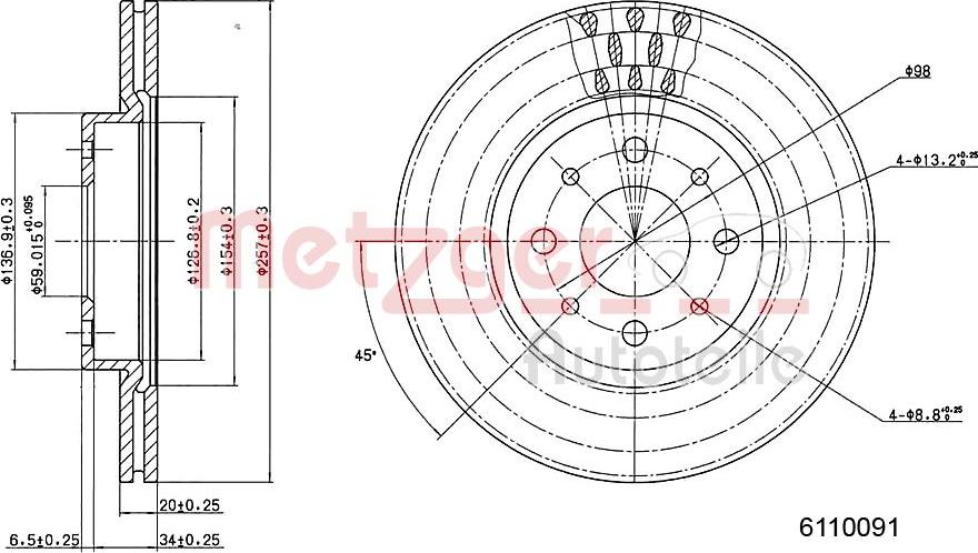 Metzger 6110091 - Тормозной диск autosila-amz.com