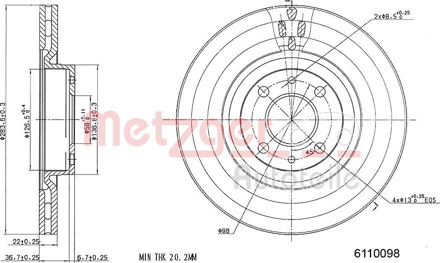 Metzger 6110098 - Тормозной диск autosila-amz.com