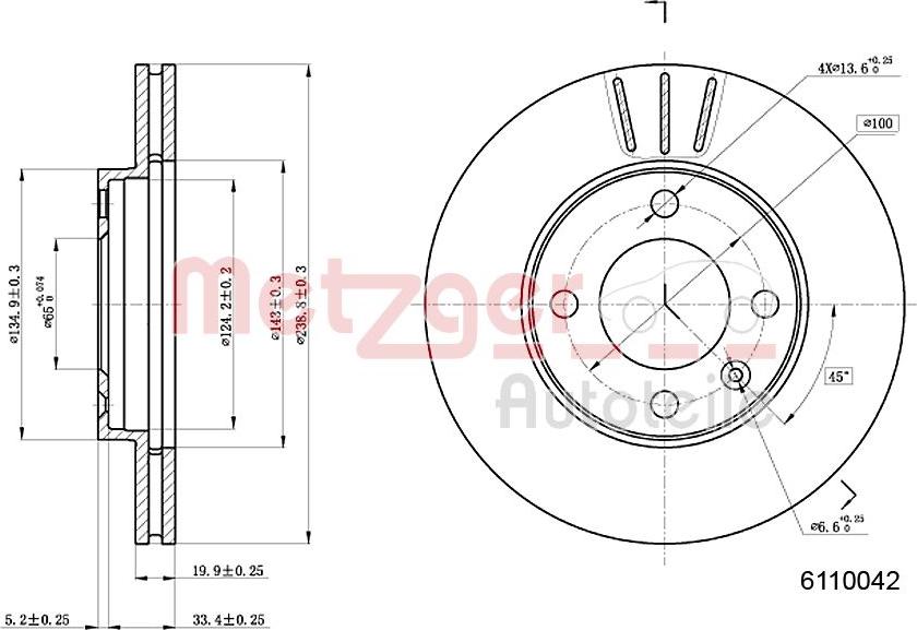 Metzger 6110042 - Тормозной диск autosila-amz.com