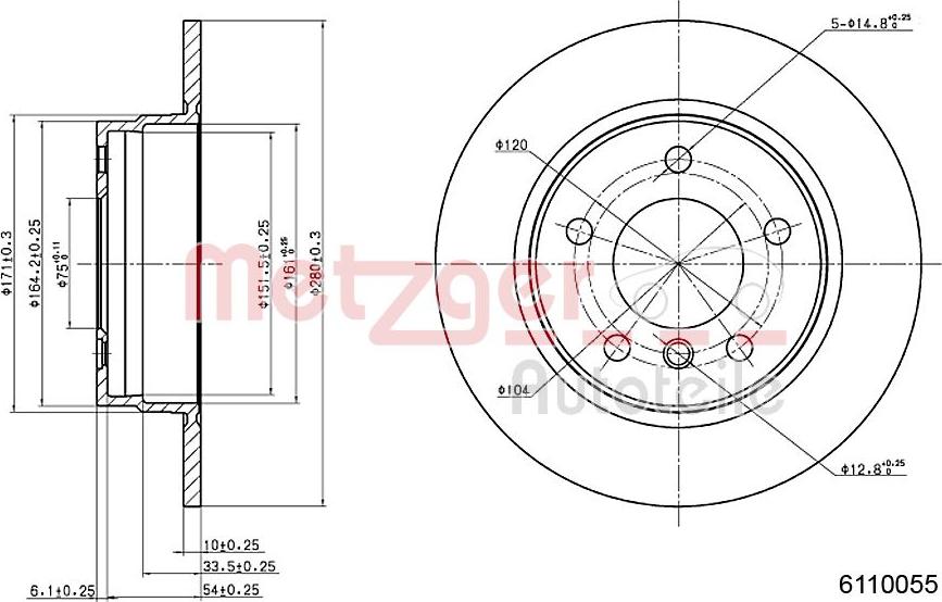 Metzger 6110055 - Тормозной диск autosila-amz.com