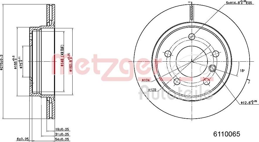Metzger 6110065 - Тормозной диск autosila-amz.com
