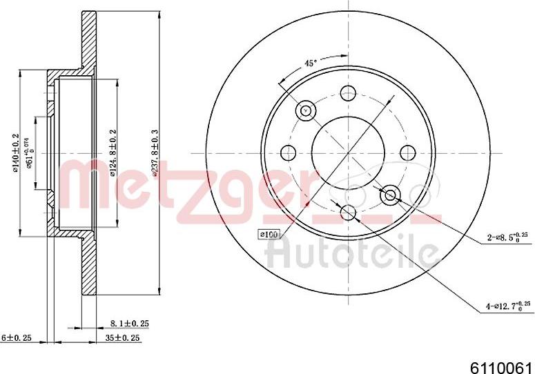 Metzger 6110061 - Тормозной диск autosila-amz.com