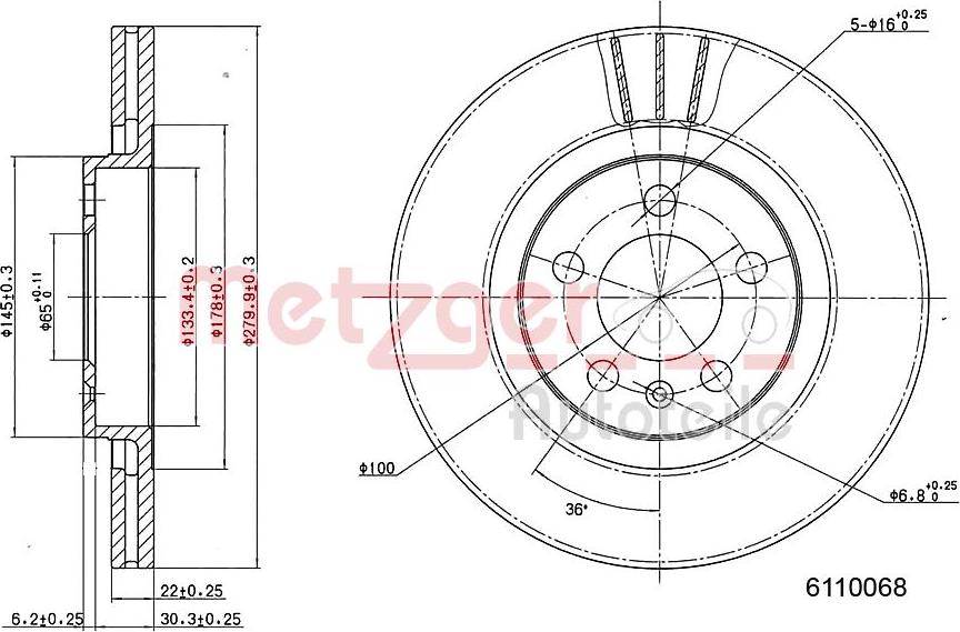 Metzger 6110068 - Тормозной диск autosila-amz.com