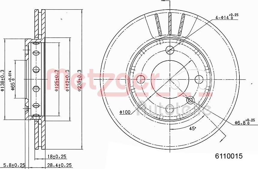 Metzger 6110015 - Тормозной диск autosila-amz.com