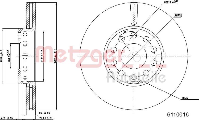 Metzger 6110016 - Тормозной диск autosila-amz.com