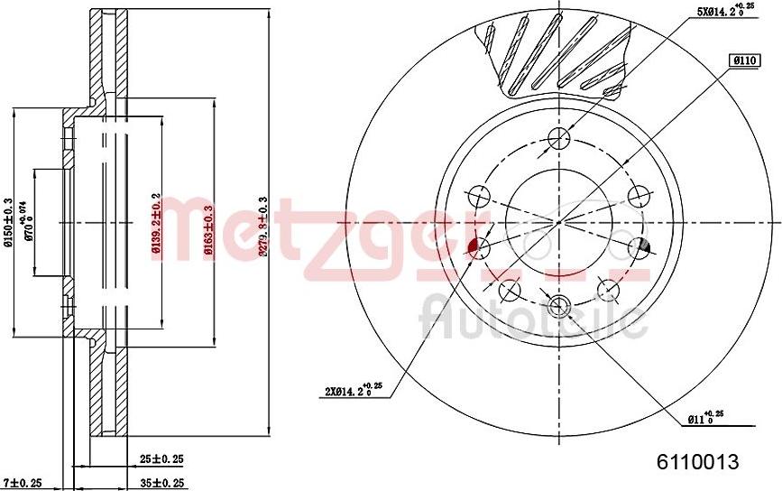 Metzger 6110013 - Тормозной диск autosila-amz.com