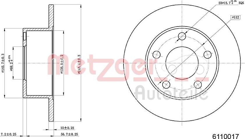 Metzger 6110017 - Тормозной диск autosila-amz.com
