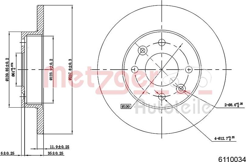 Metzger 6110034 - Тормозной диск autosila-amz.com