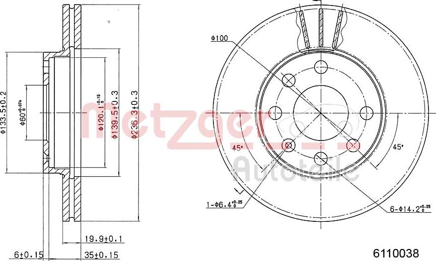 Metzger 6110038 - Тормозной диск autosila-amz.com