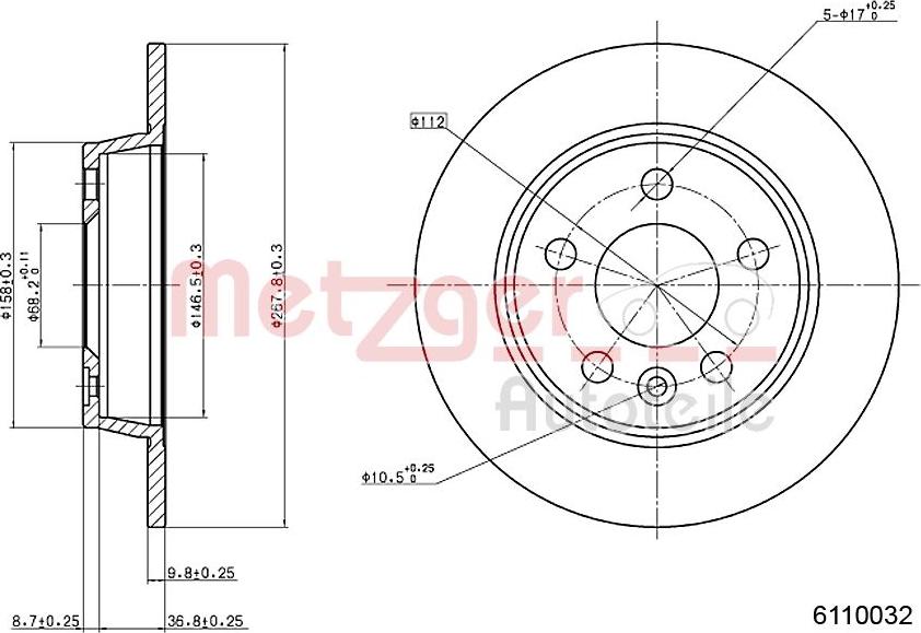 Metzger 6110032 - Тормозной диск autosila-amz.com