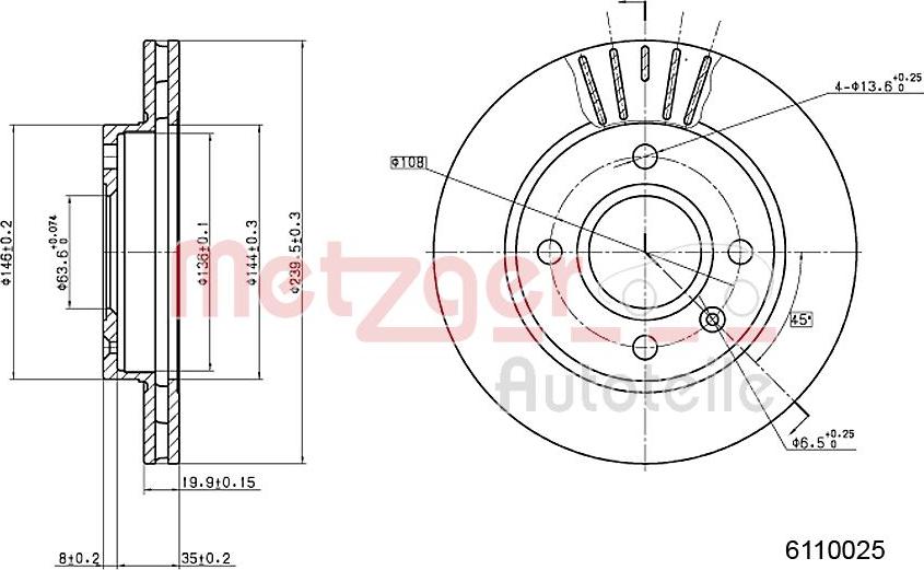 Metzger 6110025 - Тормозной диск autosila-amz.com