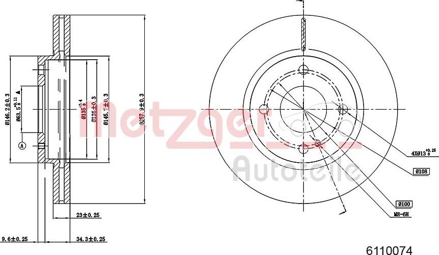 Metzger 6110074 - Тормозной диск autosila-amz.com