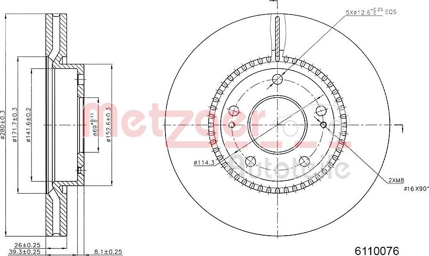 Metzger 6110076 - Тормозной диск autosila-amz.com