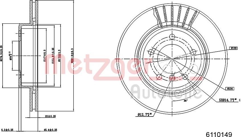 Metzger 6110149 - Тормозной диск autosila-amz.com