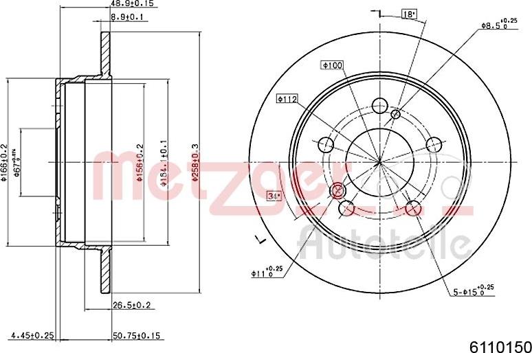 Metzger 6110150 - Тормозной диск autosila-amz.com