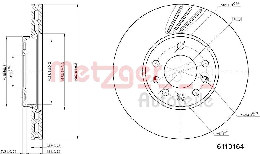 Metzger 6110164 - Тормозной диск autosila-amz.com